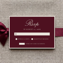 Cartão RSVP Elegant Burgundy Old Money Wedding