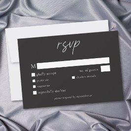 Cartão RSVP Elegant Charcoal Black Minimalist Wedding