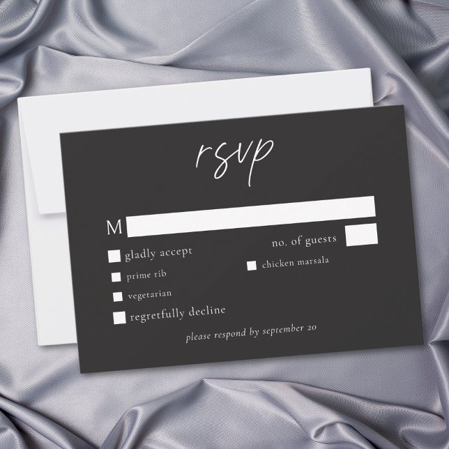 Cartão RSVP Elegant Charcoal Black Minimalist Wedding (Elegant Charcoal Black Minimalist Wedding RSVP Card)