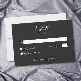 Cartão RSVP Elegant Charcoal Black Minimalist Wedding