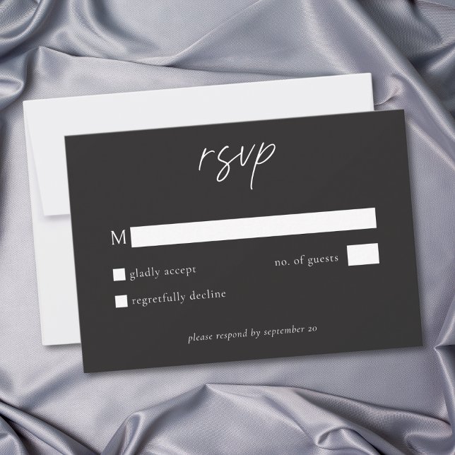 Cartão RSVP Elegant Charcoal Black Minimalist Wedding (Elegant Charcoal Black Minimalist Wedding RSVP Card)