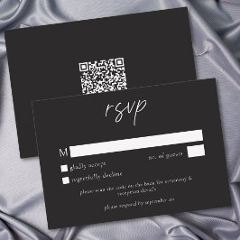 Cartão RSVP Elegant Charcoal Black Minimalist Wedding QR