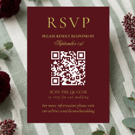 Cartão RSVP Elegant Chartreuse Burgundy Wedding QR Code