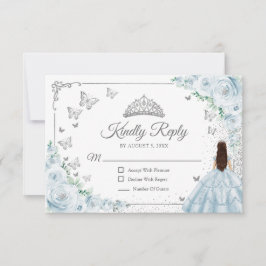 Cartão RSVP Elegant Chic Baby Blue Silver Quinceanera Reply