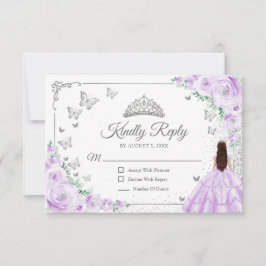 Cartão RSVP Elegant Chic Lilac Purple Silver Quinceanera Reply
