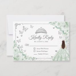 Cartão RSVP Elegant Chic Sage Green Silver Quinceanera Reply
