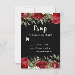 Cartão RSVP Elegant Christmas Red Flowers Sweet Sixteen