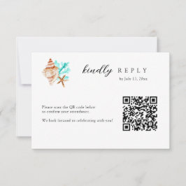 Cartão RSVP Elegant Coastal Seashell QR Code Beach Wedding