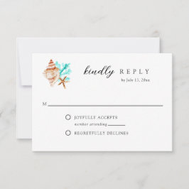 Cartão RSVP Elegant Coastal Seashell Watercolor Beach Wedding