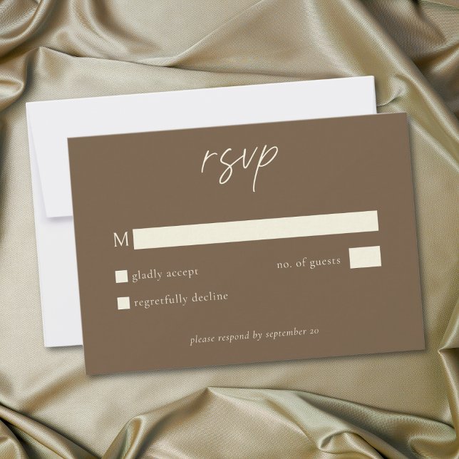 Cartão RSVP Elegant Cocoa Brown Minimalist Wedding (Elegant Cocoa Brown Minimalist Wedding RSVP Card)