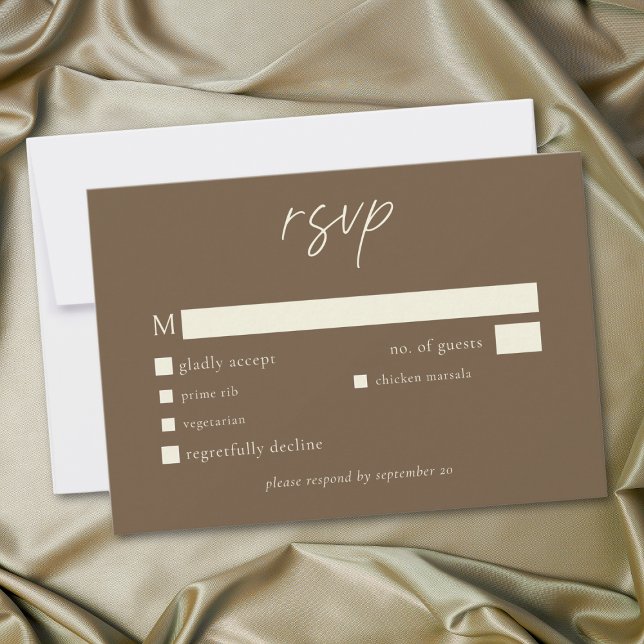 Cartão RSVP Elegant Cocoa Brown Minimalist Wedding (Elegant Cocoa Brown Minimalist Wedding RSVP Card)