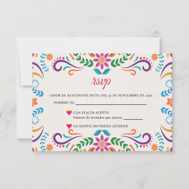 Cartão RSVP Elegant Colorful Floral Fiesta Spanish Wedding (Frente)