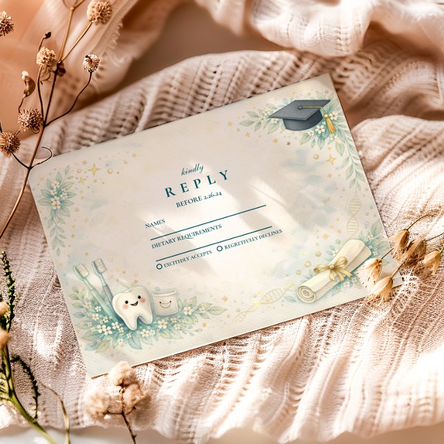 Cartão RSVP Elegant Dentist White Coat Graduation (Criador carregado)