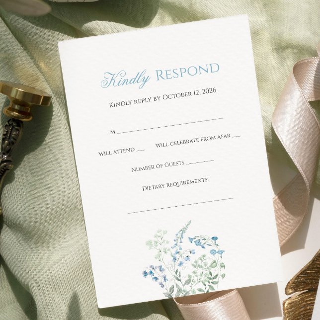 Cartão RSVP Elegant Dusty blue Floral Calligraphy (Criador carregado)
