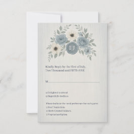 Cartão RSVP Elegant Dusty Blue Floral Wax Seal Wedding