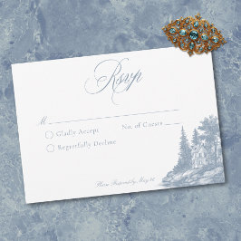 Cartão RSVP Elegant Dusty Blue Toile French Manor Wedding
