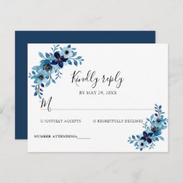 Cartão RSVP elegant dusty Blue watercolor flower bouquet