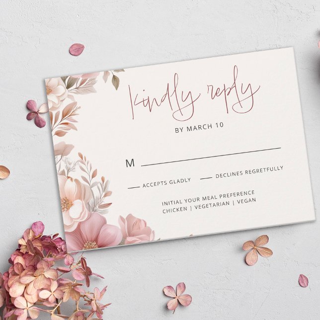 Cartão RSVP Elegant Dusty Pink Cream Magnolia Floral Wedding (Criador carregado)