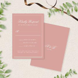 Cartão RSVP Elegant Dusty Rose Border Monogram Script Wedding
