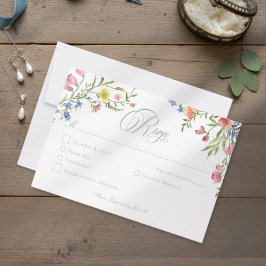 Cartão RSVP Elegant Dusty Sage Pastel Wildflower Crest Wedding