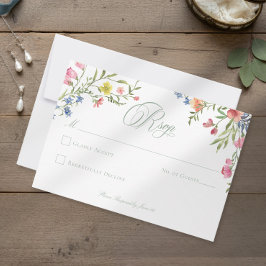 Cartão RSVP Elegant Dusty Sage Pastel Wildflower Crest Wedding