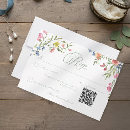 Cartão RSVP Elegant Dusty Sage Pastel Wildflower Crest Wedding