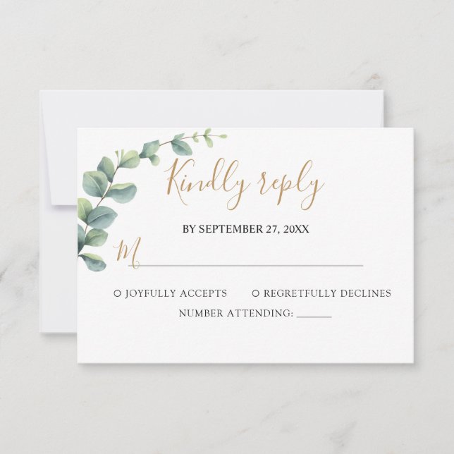 Cartão RSVP Elegant  Eucalyptus Greenery Wedding (Frente)