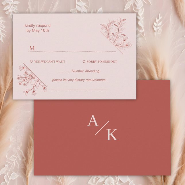 Cartão RSVP Elegant Floral Boho Wedding (Criador carregado)