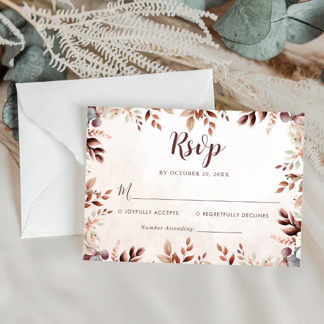 Cartão RSVP Elegant Floral Boho Wedding (Criador carregado)