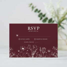 Cartão RSVP Elegant Floral Burgundy Wedding