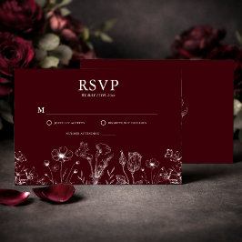 Cartão RSVP Elegant Floral Burgundy Wedding