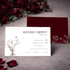 Cartão RSVP Elegant Floral Burgundy Wedding