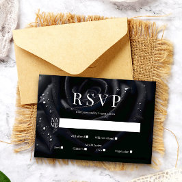 Cartão RSVP Elegant Floral Midnight Rose Black & White Wedding
