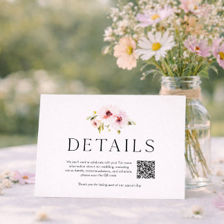 Cartão RSVP Elegant Floral Wedding Details Card with QR Code