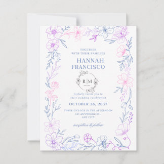 Cartão RSVP : Elegant Floral Wedding Invitation Card Blue 