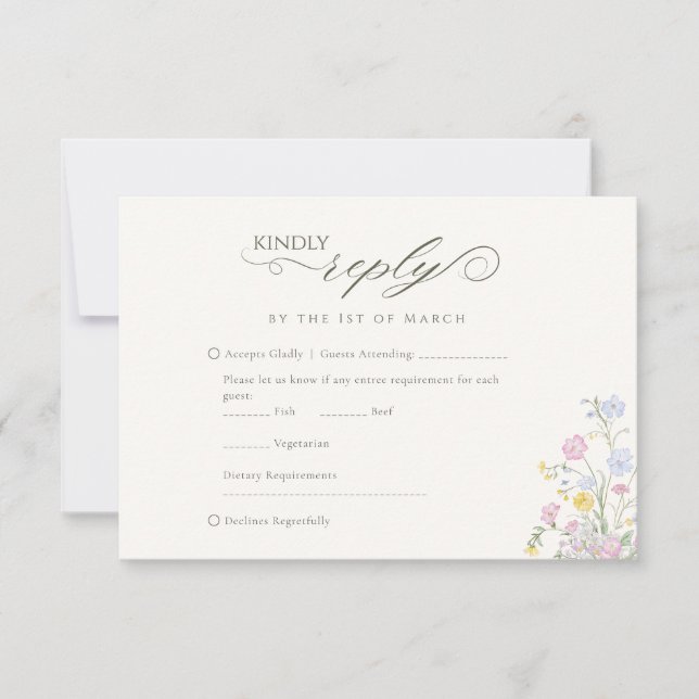 Cartão RSVP Elegant Floral Wildflower Calligraphy (Frente)