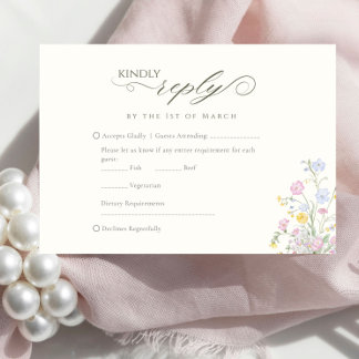 Cartão RSVP Elegant Floral Wildflower Calligraphy