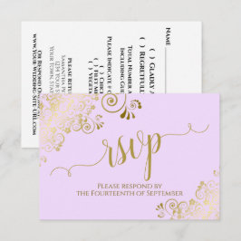 Cartão RSVP Elegant Gold Calligraphy on Lilac Purple Wedding