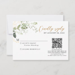 Cartão RSVP Elegant Gold Greenery Eucalyptus QR Code Wedding 