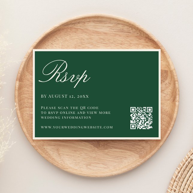 Cartão RSVP Elegant Green Old Money QR Code Wedding (Criador carregado)