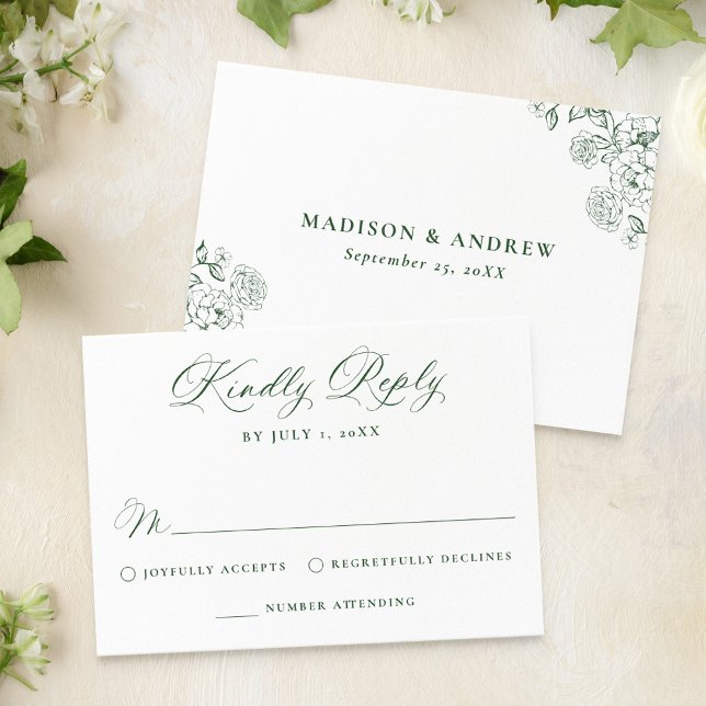 Cartão RSVP Elegant Green Victorian Floral Wedding (Criador carregado)
