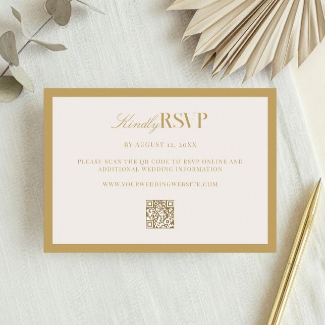 Cartão RSVP Elegant Ivory and Gold Wedding (Criador carregado)
