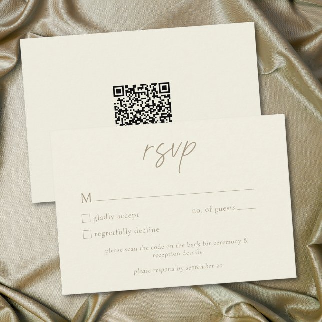 Cartão RSVP Elegant Ivory Cream Minimalist Wedding QR Code (Elegant Ivory Cream Minimalist Wedding RSVP Card)