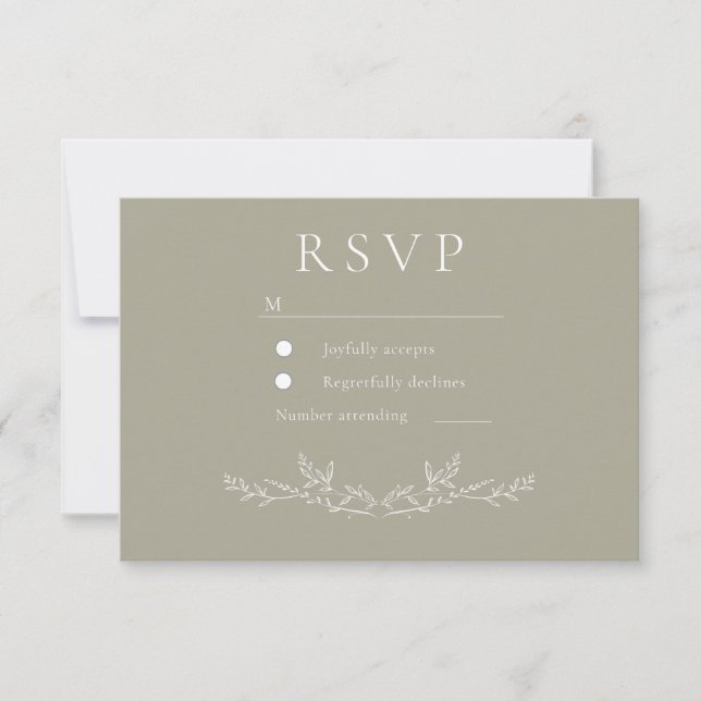 Cartão RSVP Elegant Leafy Leaf Line Art Wedding  (Frente)