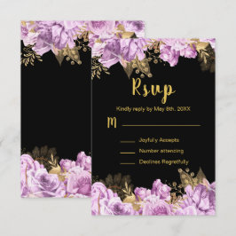 Cartão RSVP Elegant Lilac and Gold Flowers Sweet Sixteen