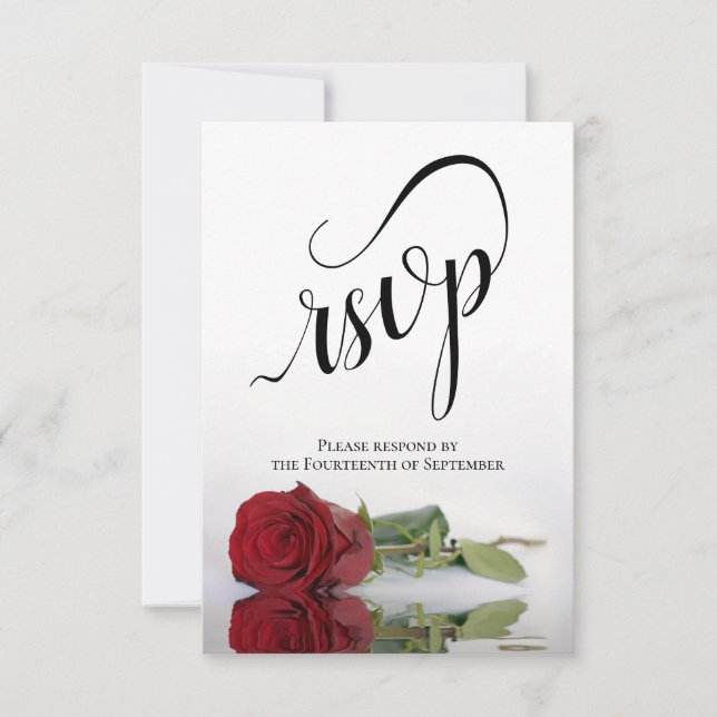 Cartão RSVP Elegant Long-Stemmed Red Rose Simple Wedding (Frente)