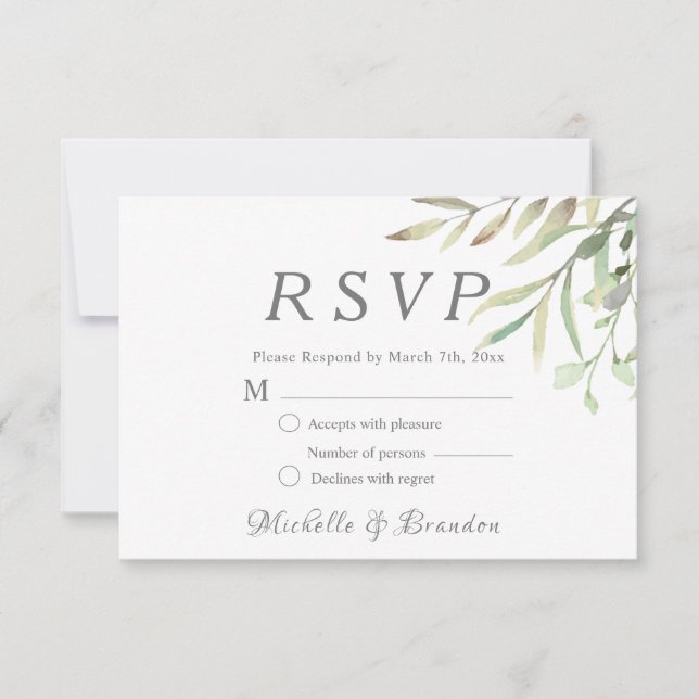 Cartão RSVP elegant lush water-colored wedding (Frente)