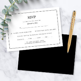 Cartão RSVP Elegant Minimal Border Black and White Wedding