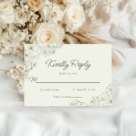 Cartão RSVP Elegant Minimalist Floral Kindly Reply Wedding