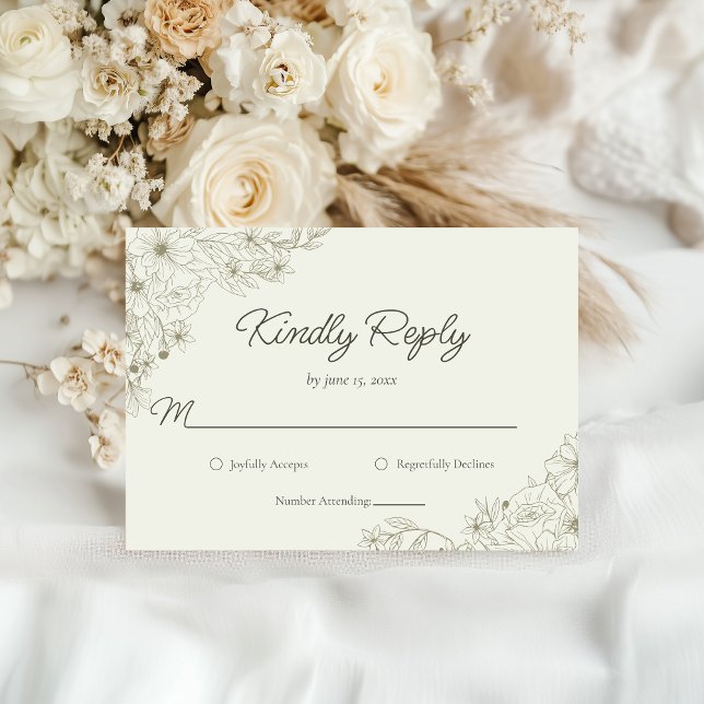 Cartão RSVP Elegant Minimalist Floral Kindly Reply Wedding (Criador carregado)